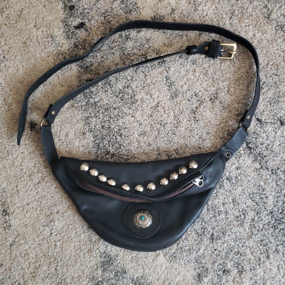 Handmade Leather Black hip bag